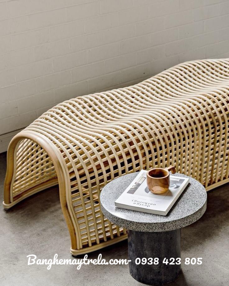 Ghế băng mây uốn caro